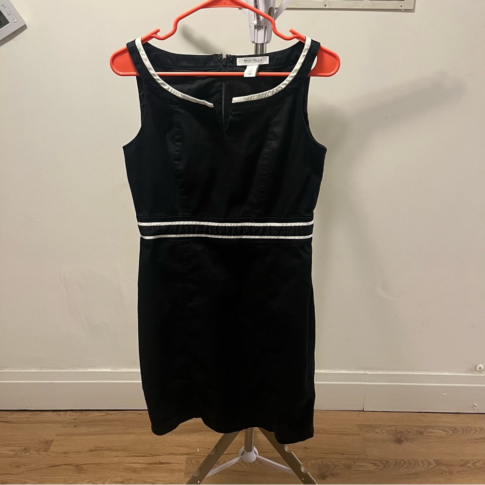 Ann Taylor Black Sheath Dress with White Trim